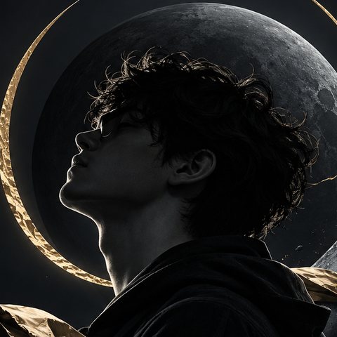 Illustrated portrait of Siddharth N R looking up at the moon